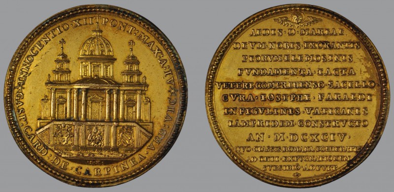 Church Santa Maria delle Fornaci, 1694, Anno IV, ORIGINAL Gilded Bronze Medal, o...