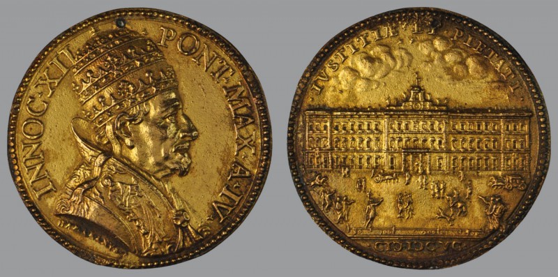 Palazzo Ludovisi construction 1695, Anno IV, ORIGINAL Gilded Bronze Annual Medal...