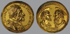 Saint Peter and Saint Paul 1698, Anno VII, ORIGINAL Gilded Bronze Annual Medal, opus Giovanni Hamerani, Bust r./Saint Peter and Saint Paul, 22,99 g Br...
