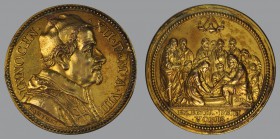 Maundy Thursday, Anno VIII (1698/99), ORIGINAL Gilded Bronze Medal, opus Giovanni/Alberto Hamerani, Bust r./Christ washing the feet of the disciples, ...