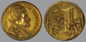 Opening of the Porta Santa in Vatican 1700, ORIGINAL Gilded Bronze Medal, opus Giovanni Hamerani, Bust r./opening of Porta Santa, 27,82 g Br., 40 mm, ...