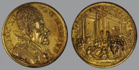 Jubilee 1700, An. Jub., ORIGINAL Gilded Bronze Annual Medal (a. IX), opus Giovanni Hamerani, Bust r./procession entering the church, 30,72 g Br., 36 m...