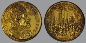 Jubilee 1700, An. Jub., ORIGINAL Gilded Bronze Annual Medal (a. IX), opus Giovanni Hamerani, Bust r./procession entering the church, 20,64 g Br., 38 m...
