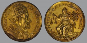 Peace among nations, ORIGINAL Gilded Bronze Medal, opus Giovanni Hamerani, Bust r./Justice seated, 26,7 g Br.., 39 mm, Miselli 357

Uneven gilt, oth...