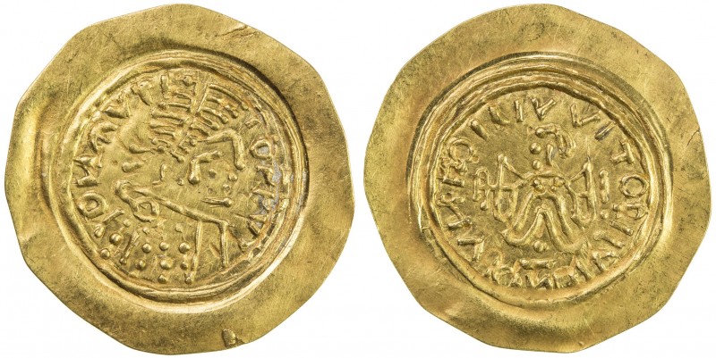 LOMBARDS: uncertain king, ca 7th century, AV tremissis (1.28g), cf. MEC-306, Ars...