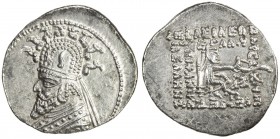 PARTHIAN KINGDOM: Phraates III, c. 70-57 BC, AR drachm (3.95g), the Court mint, Shore-180/85. Sell-39.7, king wearing tiara with horn inside, medium b...