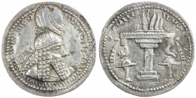 SASANIAN KINGDOM: Ardashir I, 224-241, AR drachm (4.28g), G-10, king's bust, wearing tight headdress with korymbos & earflaps // fire altar, lovely st...