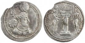 SASANIAN KINGDOM: Hormizd I, 272-273, AR drachm (3.92g), G-38, king's bust, wearing simple cap with 6 curls and korymbos // fire altar guarded by two ...