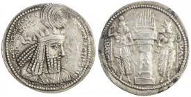 SASANIAN KINGDOM: Varahran (Vahram) I, 273-276, AR drachm (4.12g), G-41, king's bust, wearing radiate crown with korymbos, left legend in 2 lines // f...