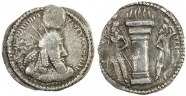 SASANIAN KINGDOM: Varahran (Vahram) I, 273-276, AR obol (0.62g), G-45var, king's bust, wearing radiate crown with korymbos, left legend in 2 lines // ...
