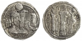 SASANIAN KINGDOM: Varahran (Vahram) II, 276-293, AR obol (0.59g), G-68var, the king, queen and son, dressed as on type Göbl-68, with the son offering ...