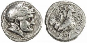 BACTRIA: Sophytes, AR hemidrachm (1.72g), ca. 325-300 BC, Mitchiner-30, helmeted head right, adorned with laurel wreath and wing on cheek guard, uncer...