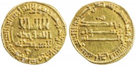ABBASID: al-Rashid, 786-809, AV dinar (4.21g), NM (Egypt), AH171, A-218.7a, Bernardi-64, with the letter "M" above the reverse field, which almost cer...