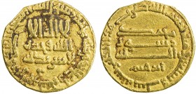 ABBASID: al-Rashid, 786-809, AV dinar (4.13g), NM (Egypt), AH176, A-218.10, Khedivial-411, Bernardi-68, anonymous for Harun al-Rashid, with Ibrahim ci...