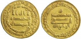 ABBASID: al Wathiq, 842-847, AV dinar (4.17g), Misr, AH227, A-227, Bernardi-152De, al-'Ush-1189, although the date could be read as either 227 or 229,...
