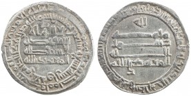 ABBASID: al-Mu'tamid, 870-892, AR dirham (2.96g), al-Ahwaz, AH279, A-240.8, citing the caliph al-Mu'tamid on the reverse, with the caliphal heir al-Mu...