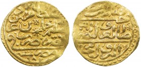 OTTOMAN EMPIRE: Murad III, 1574-1595, AV sultani (3.44g), Misr, AH982, A-1332.1, with the darib al-nadr … reverse formula, average strike, VF, ex Gama...