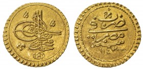 EGYPT: Mahmud I, 1730-1754, AV eshrefi (sultani) (3.50g), Misr, AH1143, KM-91, no initial, one tiny nick on obverse, EF, ex Ahmed Sultan Collection. ...