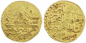 EGYPT: Mustafa III, 1757-1774, AV zeri mahbub (2.53g), Misr, AH1171, KM-105var, UBK-33.02var, initial #2 to right of the toughra on the obverse, styli...
