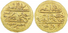 EGYPT: Mustafa III, 1757-1774, AV zeri mahbub (2.62g), Misr, AH[11]86, KM-107, UBK-33.03, ruler's name in words instead of toughra, actual date on rev...