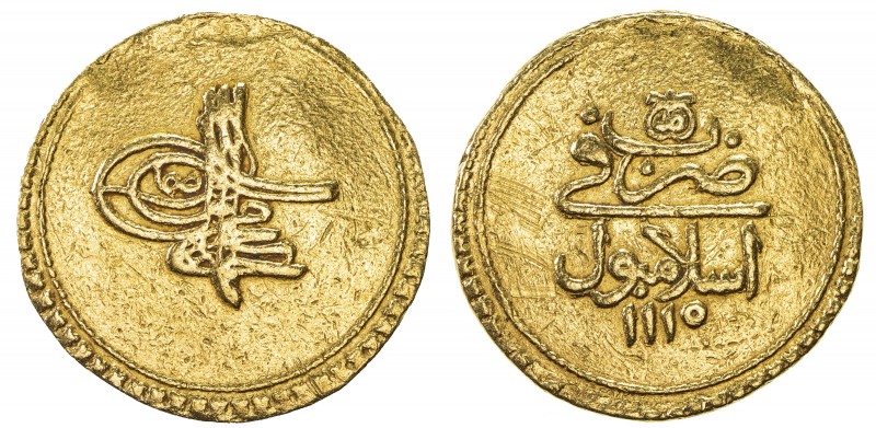 TURKEY: Ahmed III, 1703-1730, AV sultani (findik) (3.46g), Islambul, AH1115, KM-...