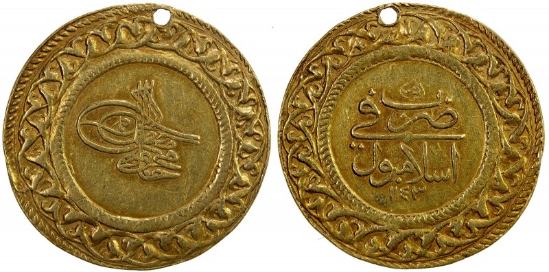 TURKEY: Mahmud I, 1730-1754, AV 2 altin (çifte findik) (6.73g), Islambul, AH1143...