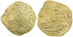 GREAT MONGOLS: Möngke, 1251-1260, AV dinar (4.51g), NM, ND, A-T1977, obverse legend mangu qan / al-'adil / al-a'zam, kalima reverse; local type from t...