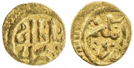 ILKHAN: Muhammad Khan, 1336-1338, AV ¼ dinar (1.08g), Yazd, ND, A-T2226, Zeno-154923 (this piece), short inscriptions sultan / muhammad // danakim / y...