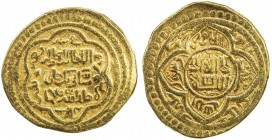 ILKHAN: Sati Beg, 1338-1339, AV dinar (5.28g), Barda', AH739, A-K2231, type A, obverse struck from the same die used for a silver double dirham posted...
