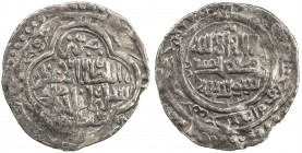 ILKHAN: Sulayman, 1339-1346, AR 1 dirham (0.57g), Sultaniya, AH744, A-2255A, type E (quatrefoil // inner circle), blundered date, probably 744, wavy s...