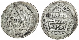 ILKHAN: Ghazan II, 1356-1357, AR 6 dirhams (2.96g), Ma'din, AH757, A-V2272, type A ("triangle", formed by the Uighur words of the royal protocol // po...