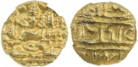 VIJAYANAGAR: Devaraya I, 1406-1422, AV ½ pagoda, Mitch-897, Siva & Parvati seated, holding antelope head & damaru // inscription, bold strike, NGC gra...