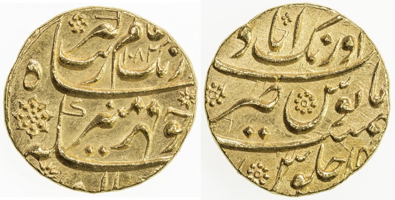 MUGHAL: Aurangzeb, 1658-1707, AV mohur, Aurangabad, AH1082 year 14, KM-315.10, l...