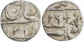 AWADH: AR ¼ rupee (2.76g), Muhammadabad Banaras, AH1210 year "26", KM-101.2, in the name of Shah Alam II, choice VF, RR. 
Estimate: USD 120 - 160