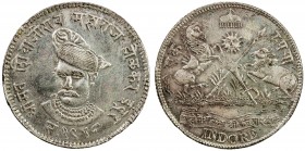 INDORE: Shivaji Rao, 1886-1903, AR rupee, VS1958, KM-47, milled coinage-3rd series, bust of Maharaja Shivaji Rao II facing slightly left, continuous D...