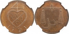 BOMBAY PRESIDENCY: AE ½ pice, 1791, KM-192, East India Company issue, proof struck at Matthew Boulton's Soho Mint, Birmingham, NGC graded PF65 BR.
Es...
