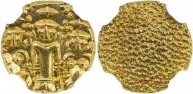 MADRAS PRESIDENCY: AV pagoda, ca. 1740-1807, Stv-1.4, Fr-1575. Prid-3B, three half-figure deities standing, granulated reverse, superb bold strike, es...