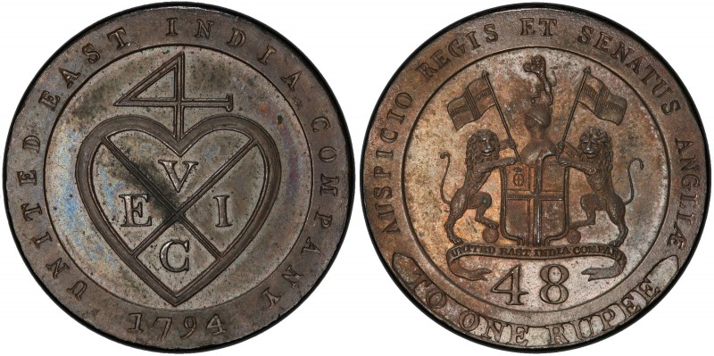 MADRAS PRESIDENCY: AE 1/48 rupee, 1794, KM-394, East India Company issue, proof ...