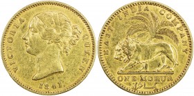 BRITISH INDIA: Victoria, Queen, 1837-1876, AV mohur, 1841 (c), KM-462, Prid-22, S&W-3.7, date number "4" without serif, lovely VF to EF.
Estimate: US...