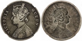 BRITISH INDIA: Victoria, Queen, 1837-1876, AR rupee, ND (1862-76), KM-491, obverse mirror brockage error, NGC graded VF30. Known as a "lakhi" error in...