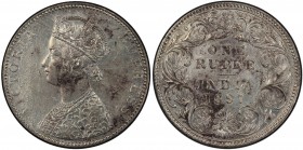 BRITISH INDIA: Victoria, Empress, 1876-1901, AR rupee, 1897-B, KM-492, graffiti, cleaned, rare date! PCGS graded AU details.
Estimate: USD 200 - 300
