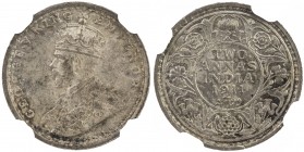 BRITISH INDIA: George V, 1910-1936, AR 2 annas, 1911 (c), KM-514, so-called "pig"-style elephant, one-year type, with lovely obverse toning, NGC grade...