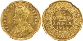 BRITISH INDIA: George V, 1910-1936, AV 15 rupees, 1918 (b), KM-525, S&W-8.1, lustrous reverse surfaces! NGC graded MS61.
Estimate: USD 1500 - 2000