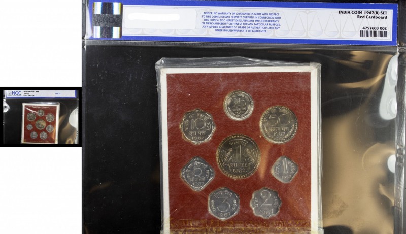 INDIA: Republic, 8-coin proof set, 1967, Ra-14, official set includes 1, 2, 3, 5...