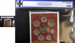 INDIA: Republic, 8-coin proof set, 1967, Ra-14, official set includes 1, 2, 3, 5, 10, 25, 50 paise and 1 rupee; the rupee is dated 1962 and all others...