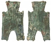 WARRING STATES: State of Han, 350-250 BC, AE spade money (6.27g), H-3.417, flat handle square foot spade type, zhai yang in archaic script, VF.
Estim...