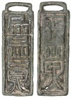 WESTERN LIAO (Qara Khitay): Daoist pendant tablet (charm) (20.87g), cf. Zeno-109899 (very similar), 31 x 62mm copper/brass; stylized Chinese character...