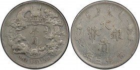 CHINA: Hsuan Tung, 1909-1911, AR dollar, year 3 (1911), Y-31, L&M-37, extra flame variety, graffiti, PCGS graded EF details.
Estimate: USD 150 - 250