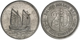 SHANGHAI: 20 cent token, ND, Chinese junk similar to the silver dollar design // reverse legend SILVER DOLLAR BAR / 18-20 RUE CHU PAO SAN, EF. Rue Chu...