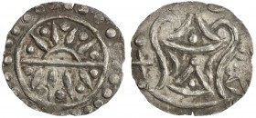 HALIN: AR ¼ unit (2.09g), 9th/10th century, Mahlo-8c.3, rising sun, rare variety with only 5 pellets // srivatsa, bhadrapitha right, swastika left, EF...